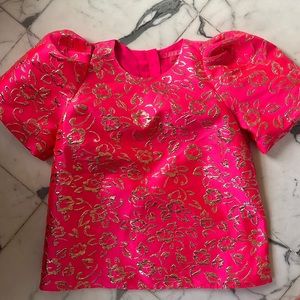 Lilly Pulitzer hot pink and gold puff sleeve top M